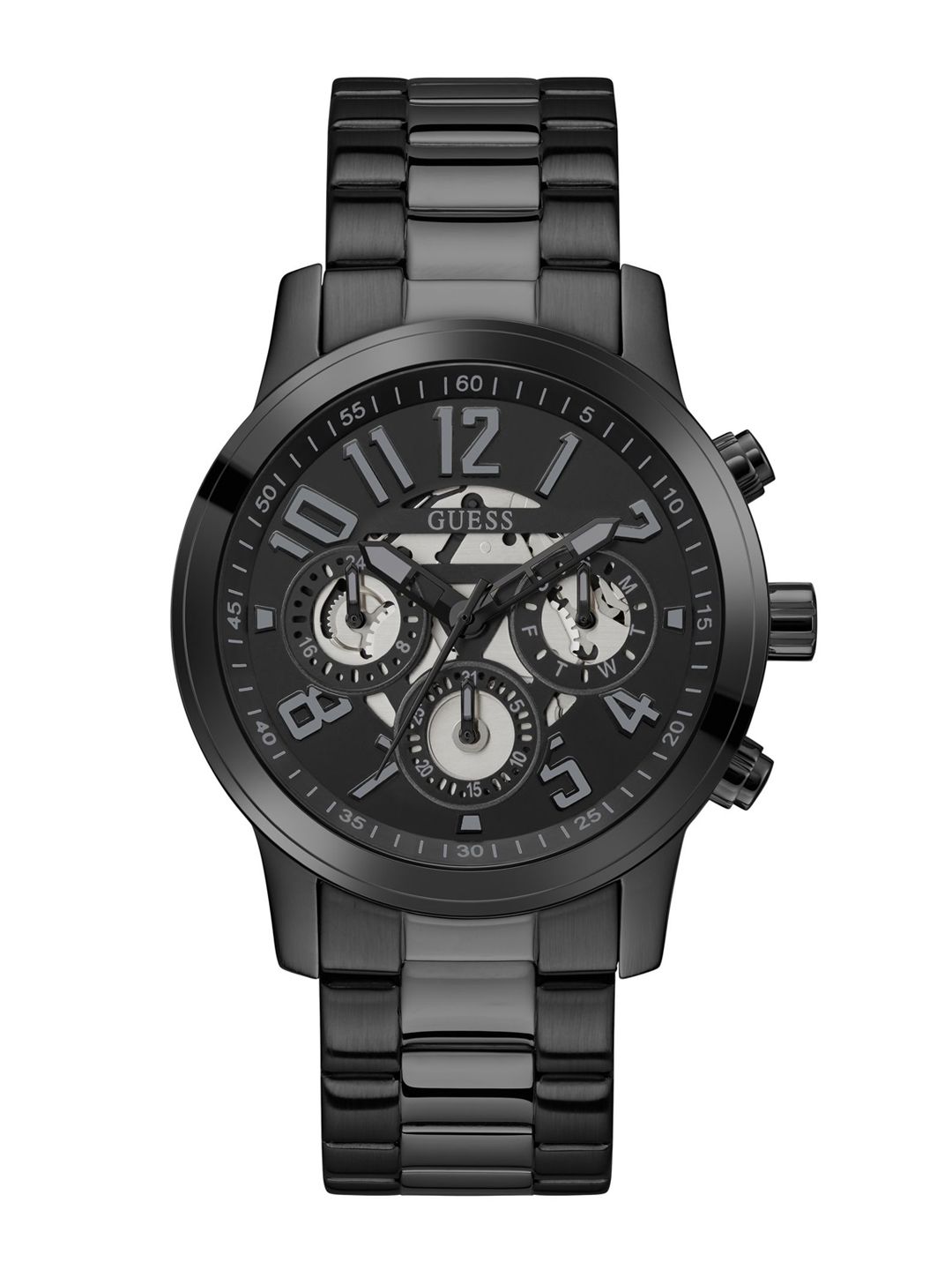 GUESS Orologio Analogico Uomo GW0709G1: Cassa Argento 44mm, Quadrante Blu, Cinturino In Pelle Nera, Al Quarzo