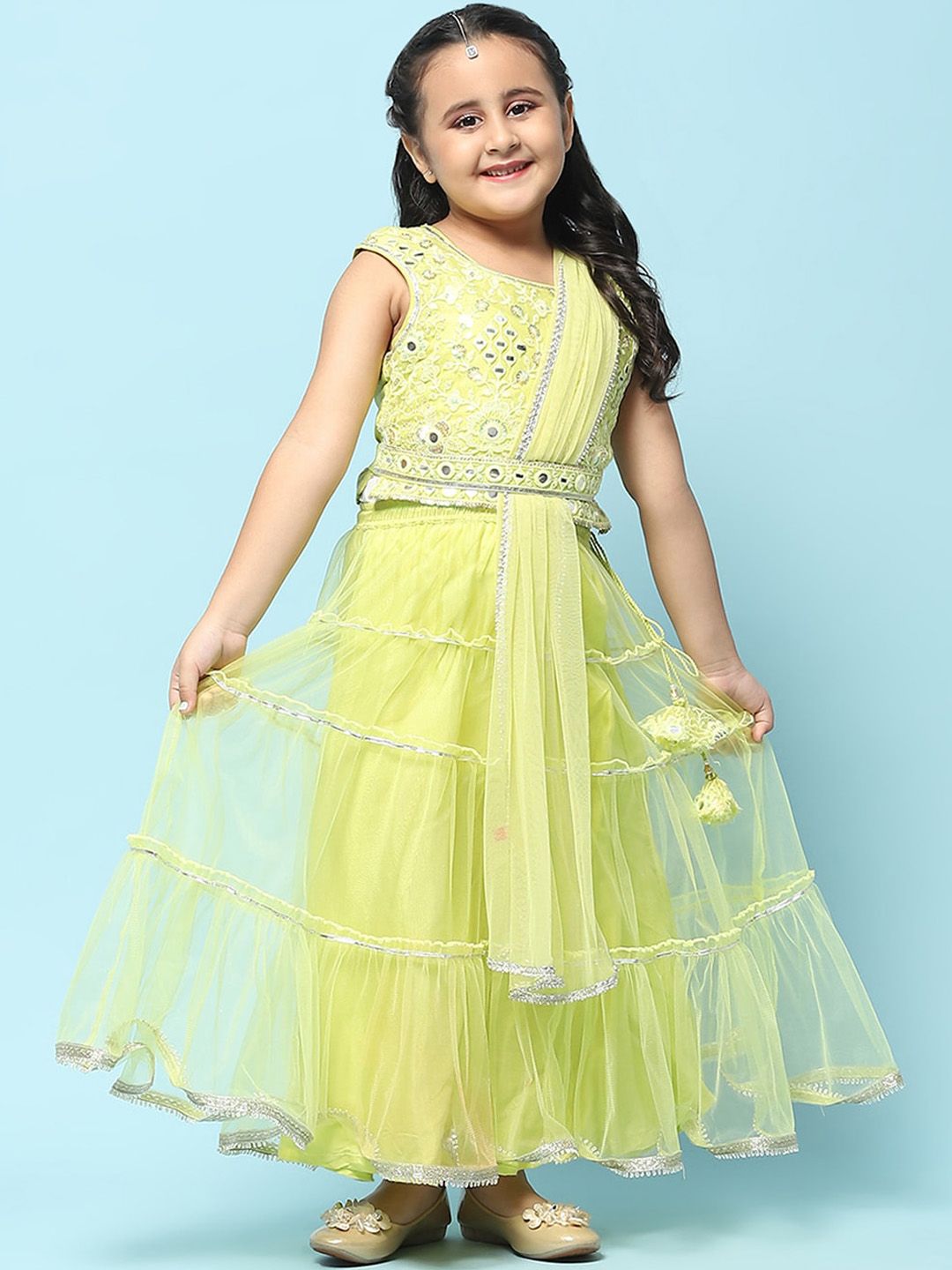 Biba Girls Embroidered Sequinned Ready To Wear Lehenga & Blouse With Dupatta