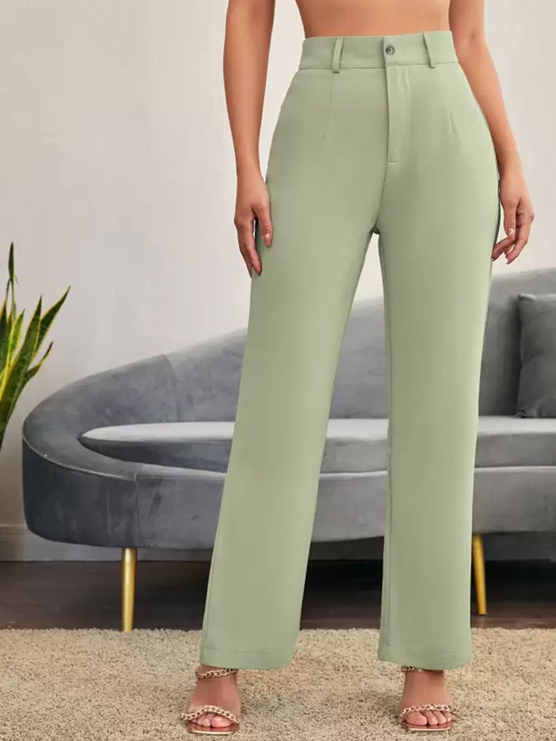 N N ENTERPRISE Women Olive Green Original High-Rise Trousers Price in India