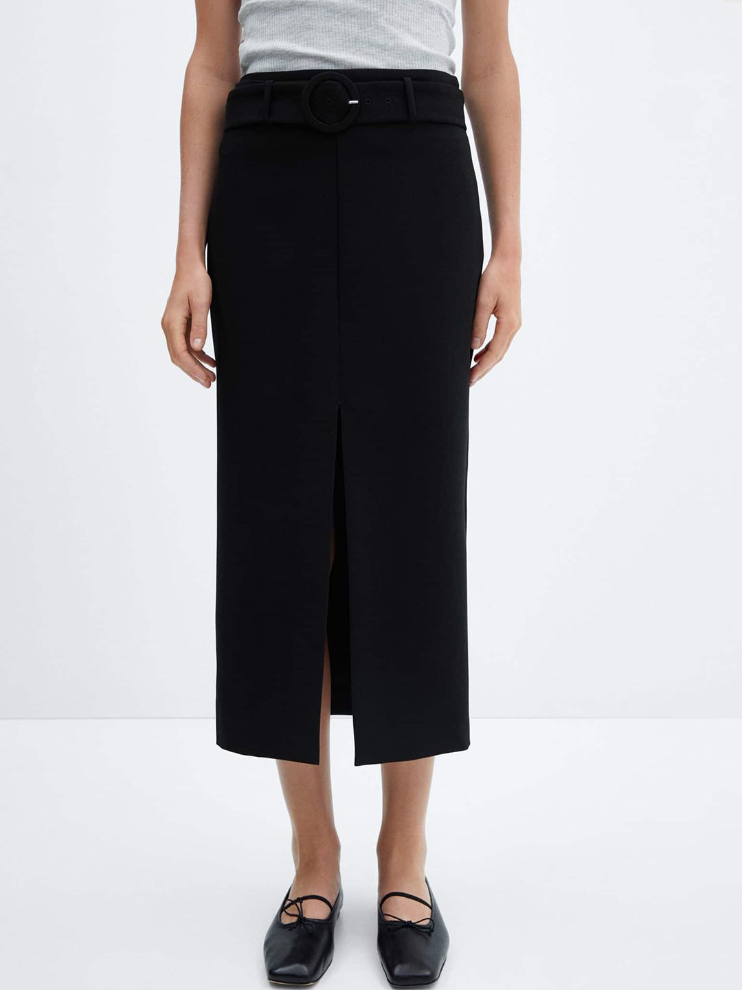 MANGO Front-Slit Midi Straight Skirt with Belt