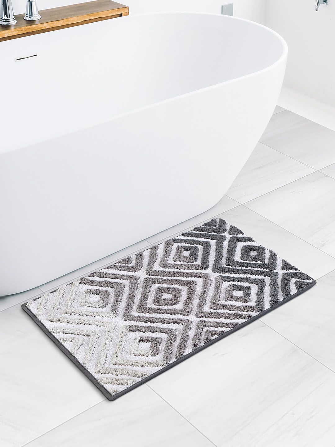 OBSESSIONS Grey 2200 GSM Cotton Anti-Skid Bath Rugs