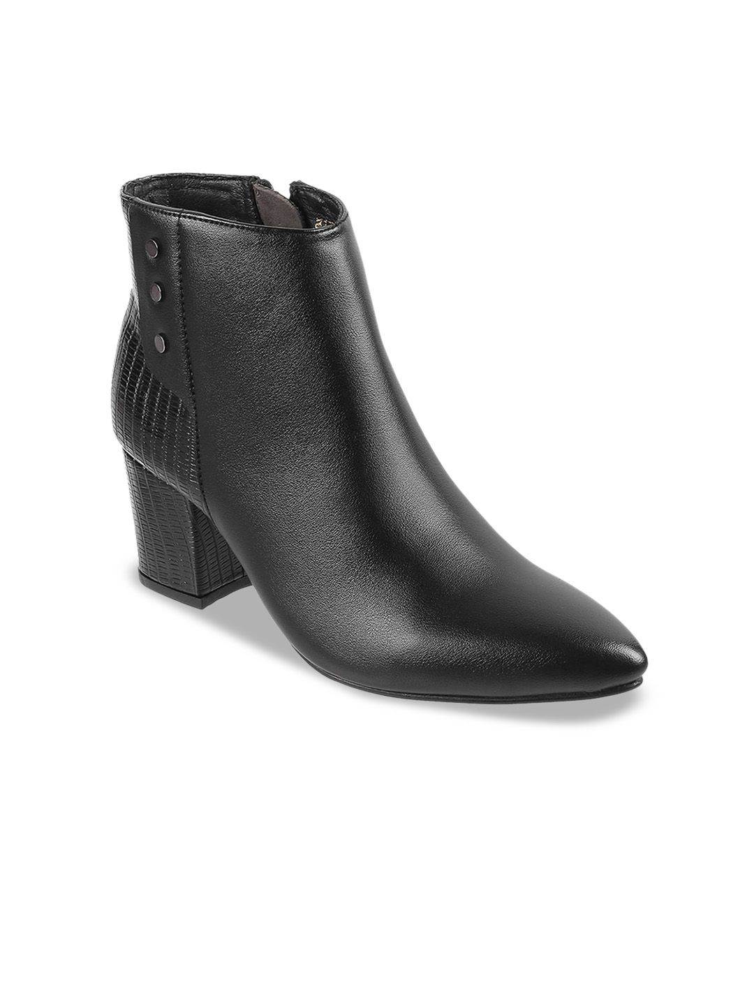 Mochi Women Textured Block Heeled Mid-Top Regular Boots