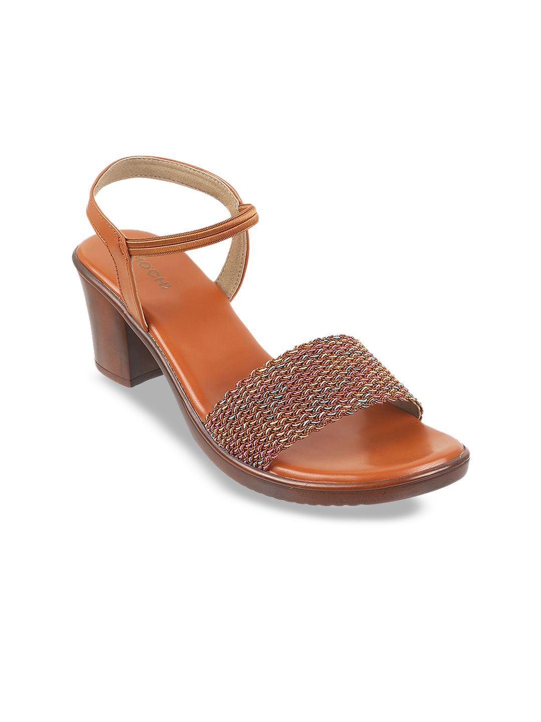 Mochi Textured Open Toe Block Heels With Backstrap