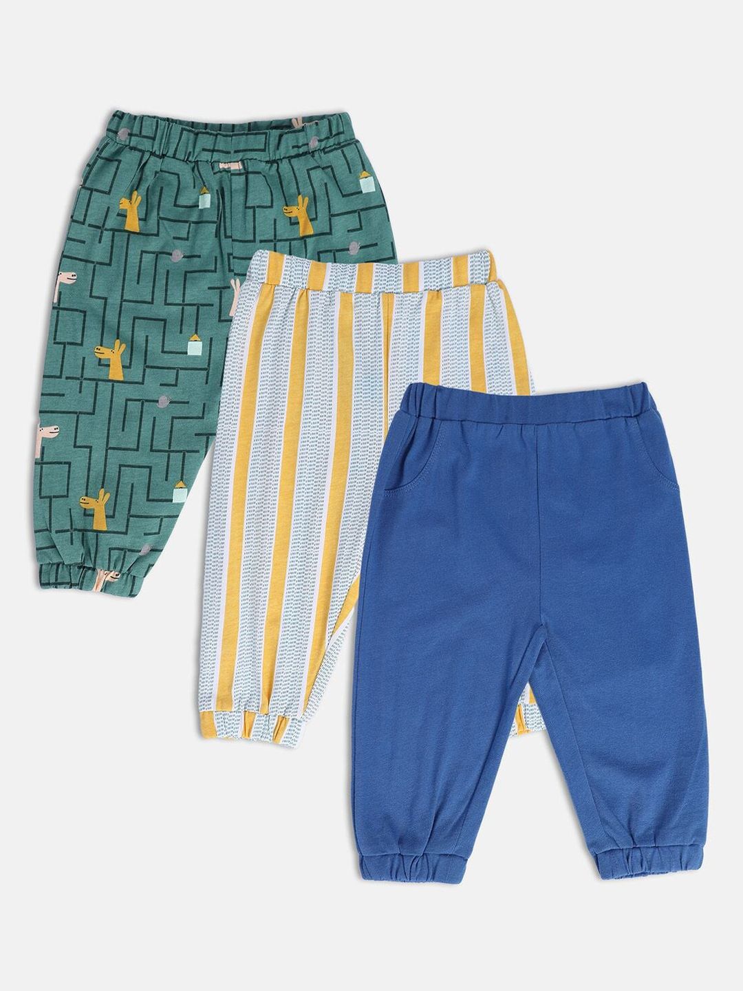 MINI KLUB Boys Pack Of 3 Printed Easy Wash Pure Cotton Joggers
