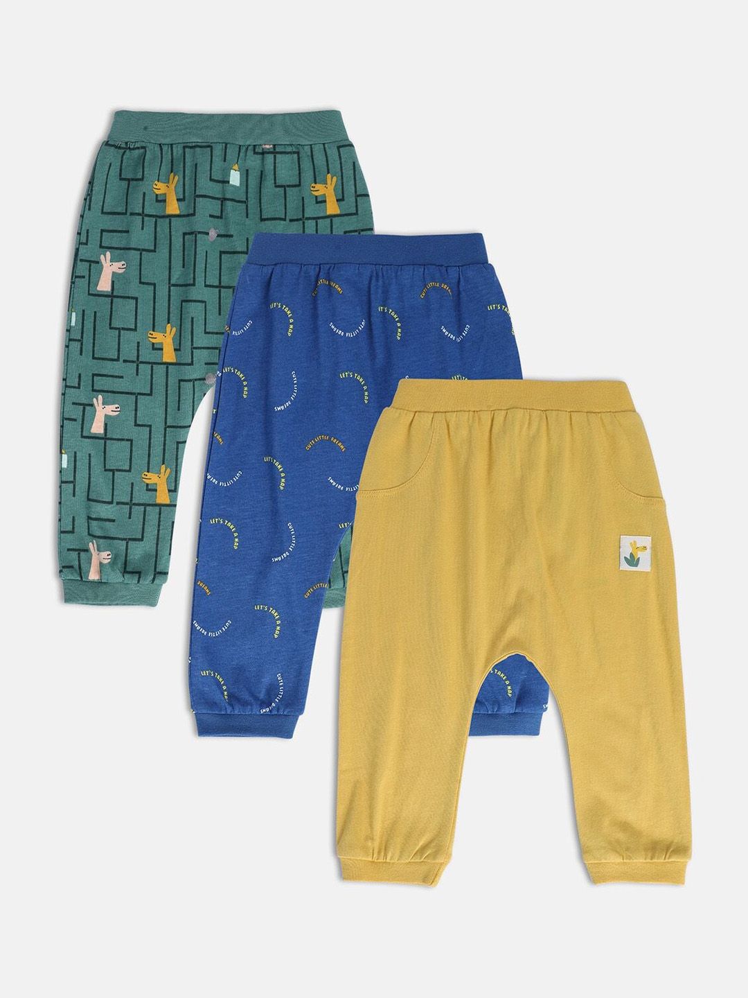 MINI KLUB Pack of 3 Boys Conversational Printed Easy Wash Cotton Joggers Trousers
