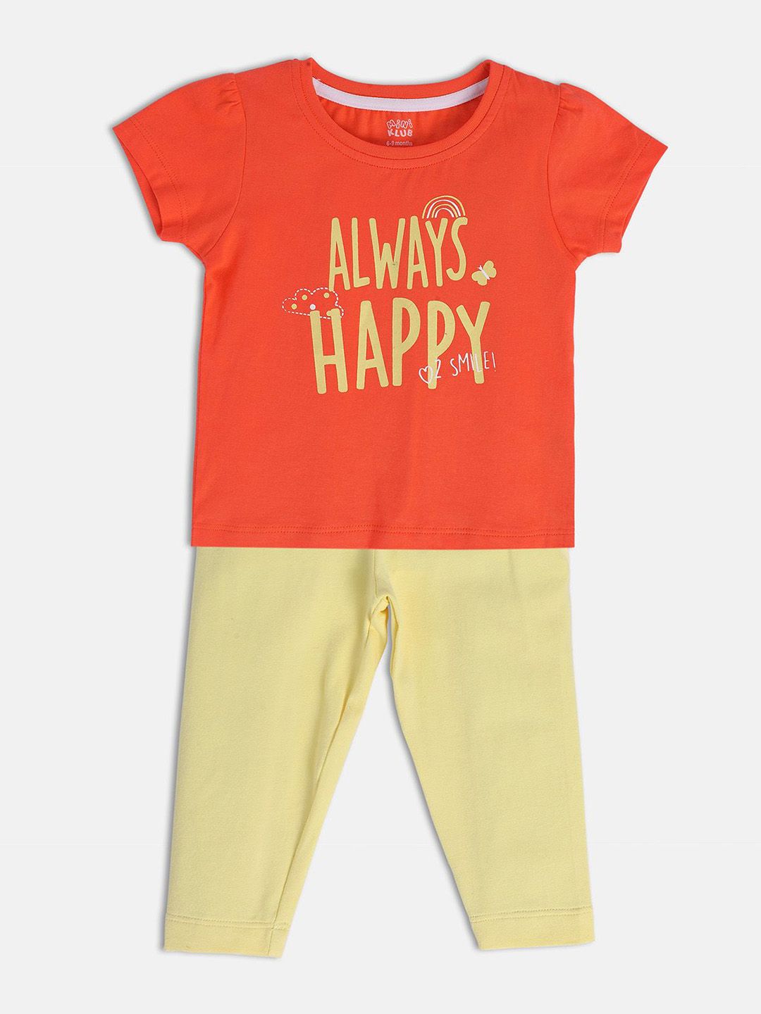 MINI KLUB Girls Printed Pure Cotton T-shirt with Trousers