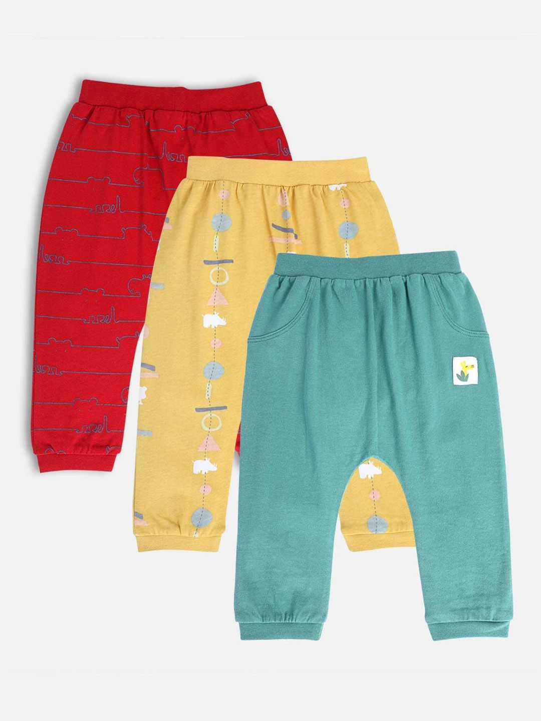MINI KLUB Boys Pack Of 3 Conversational Printed Pure Cotton Joggers