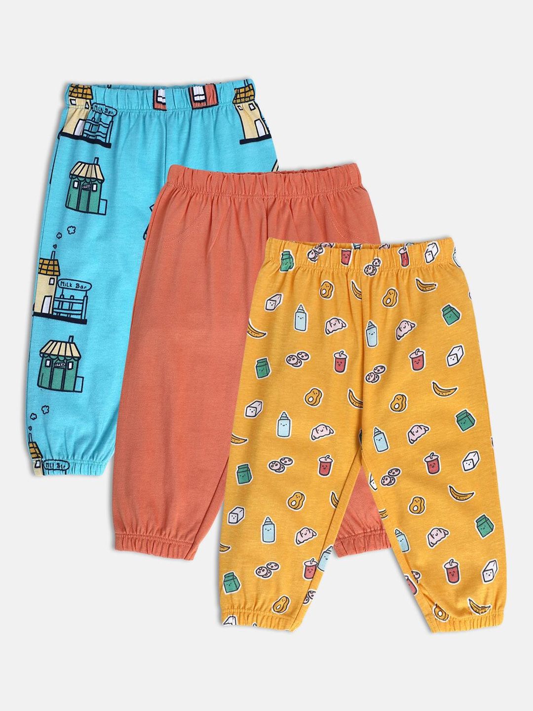 MINI KLUB Pack of 3 Boys Conversational Printed Easy Wash Cotton Joggers Trousers