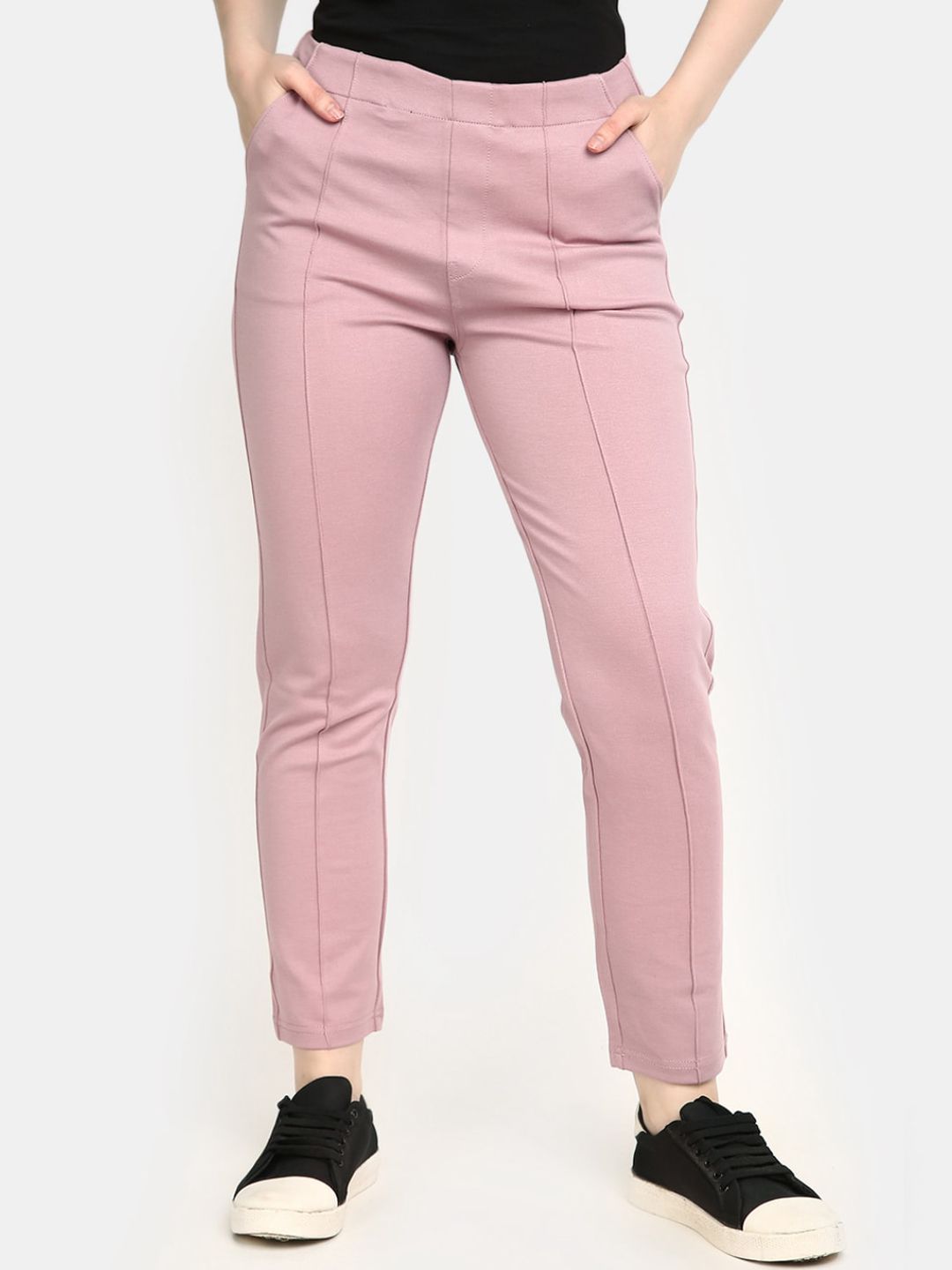 V-Mart Women Mid-Rise Cotton Regular Trousers Price in India