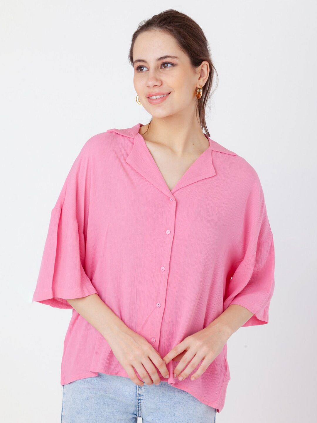 Zink London Women Cuban Collar Casual Shirt Price in India