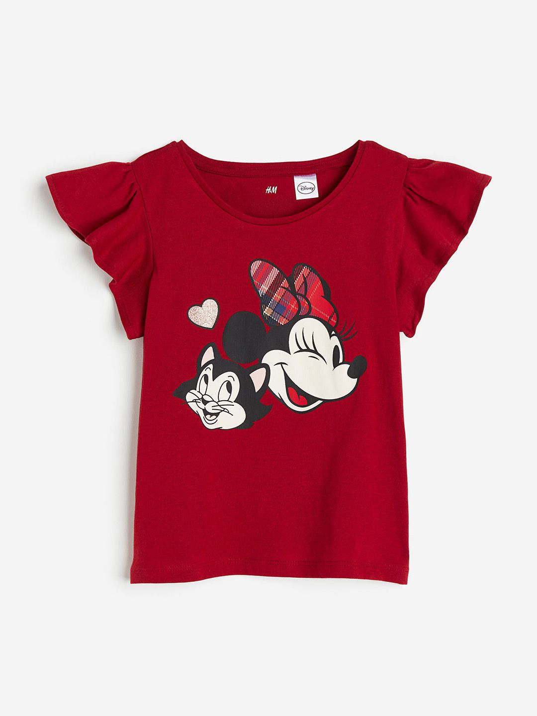 H&M Girls Mickey Mouse Pure Cotton Flutter-Sleeved Printed Top Price in India