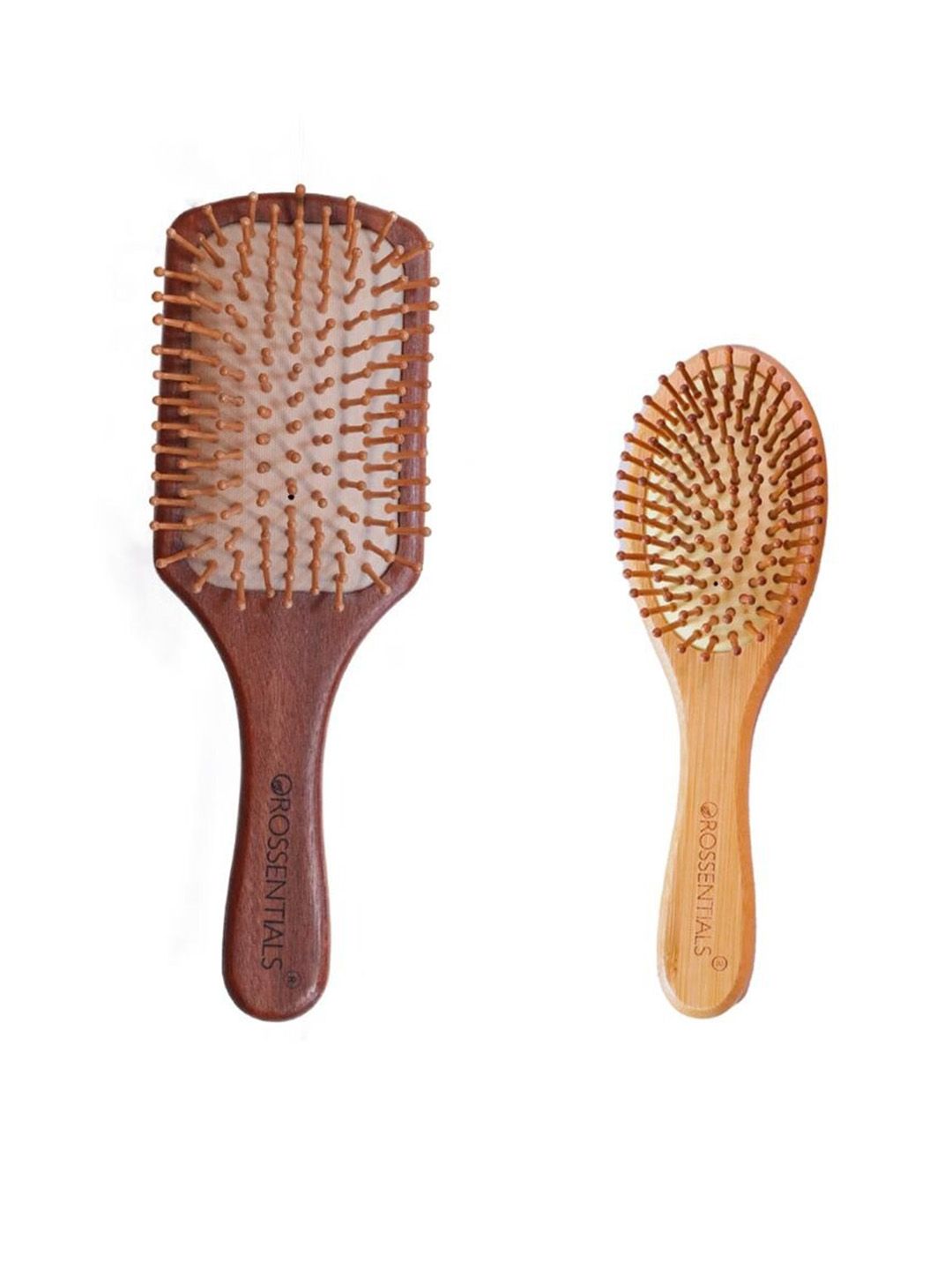 OROSSENTIALS Set Of 2 Wooden Hair Brush & Oval Hair Brush - Small