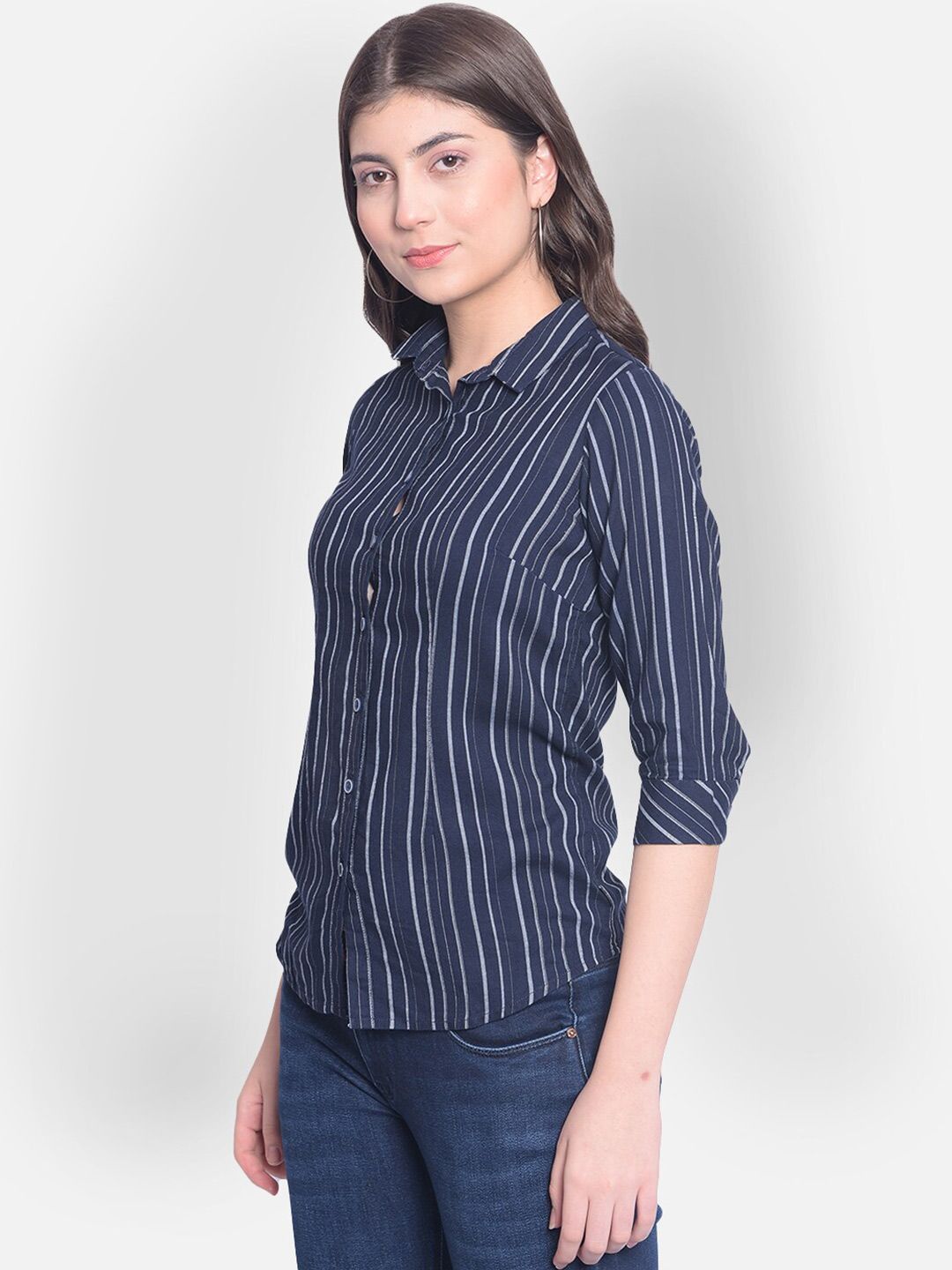 Crimsoune Club Vertical Striped Spread Collar Cotton Casual Shirt