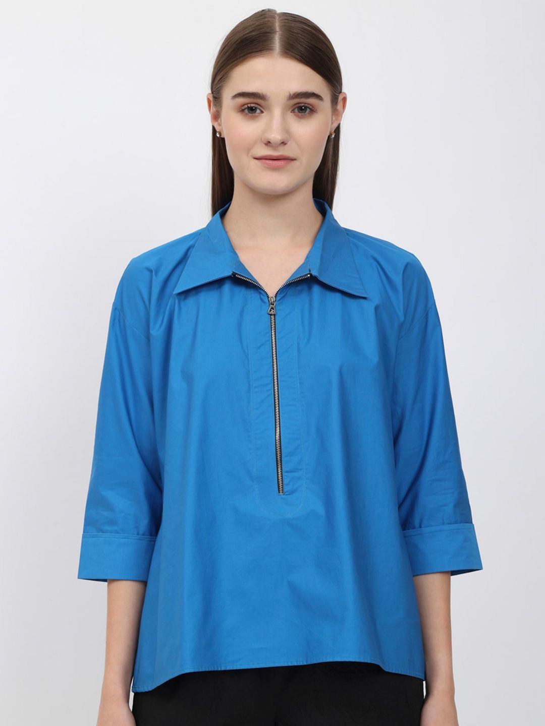 DEPANO Blue Cotton Shirt Style Top Price in India