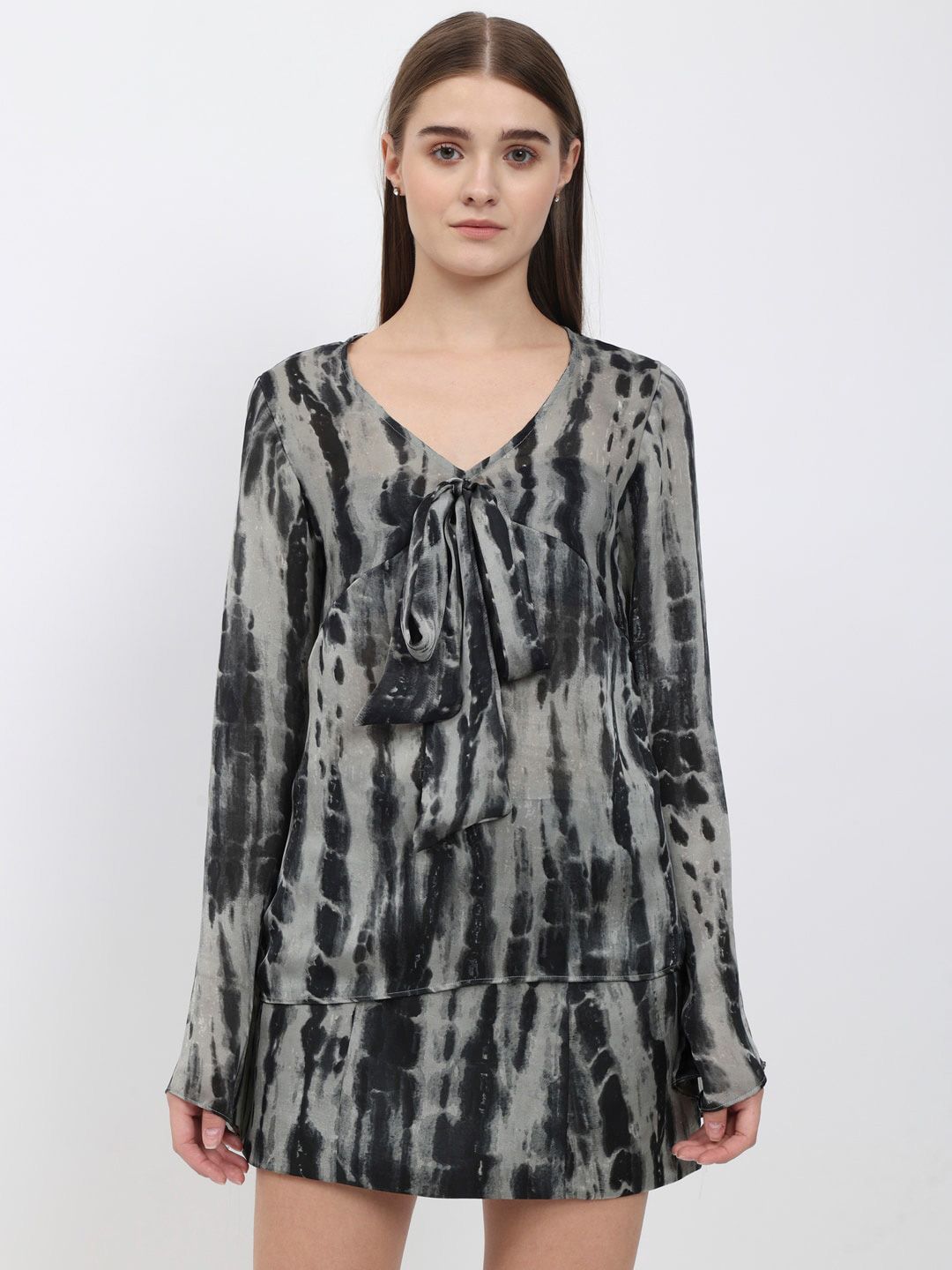 DEPANO Tie & Dye Dyed Georgette Tie-Up Longline A-Line Top