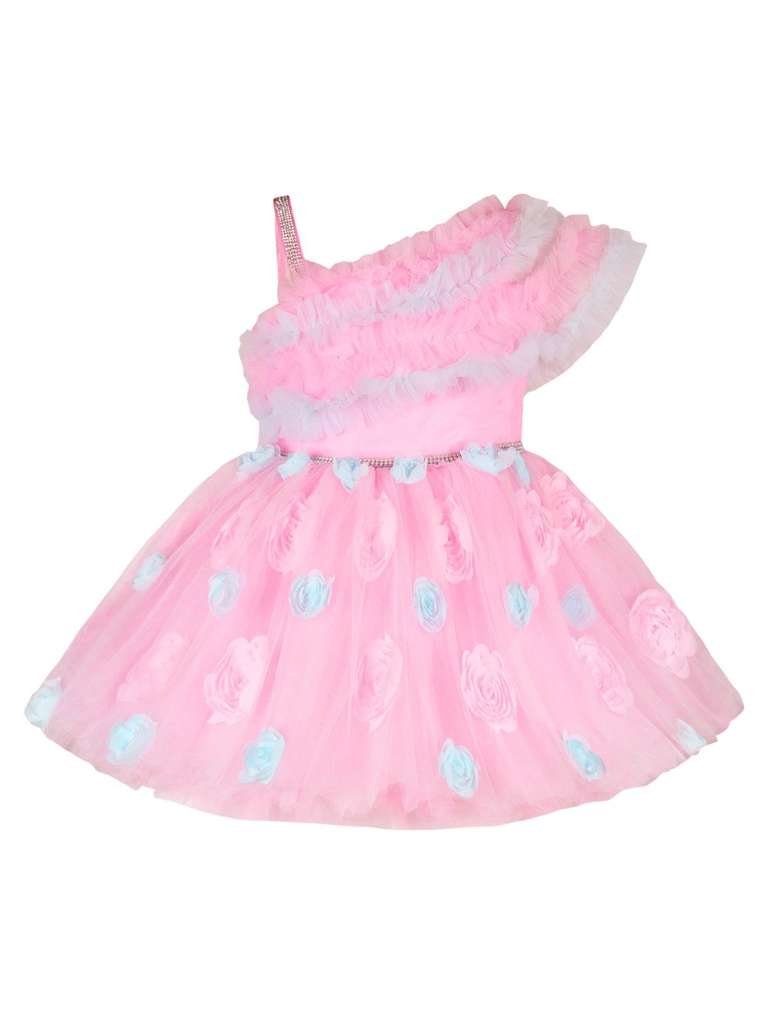 Wish Karo Girls flower Embellished One Shoulder Net Fit & Flare Dress