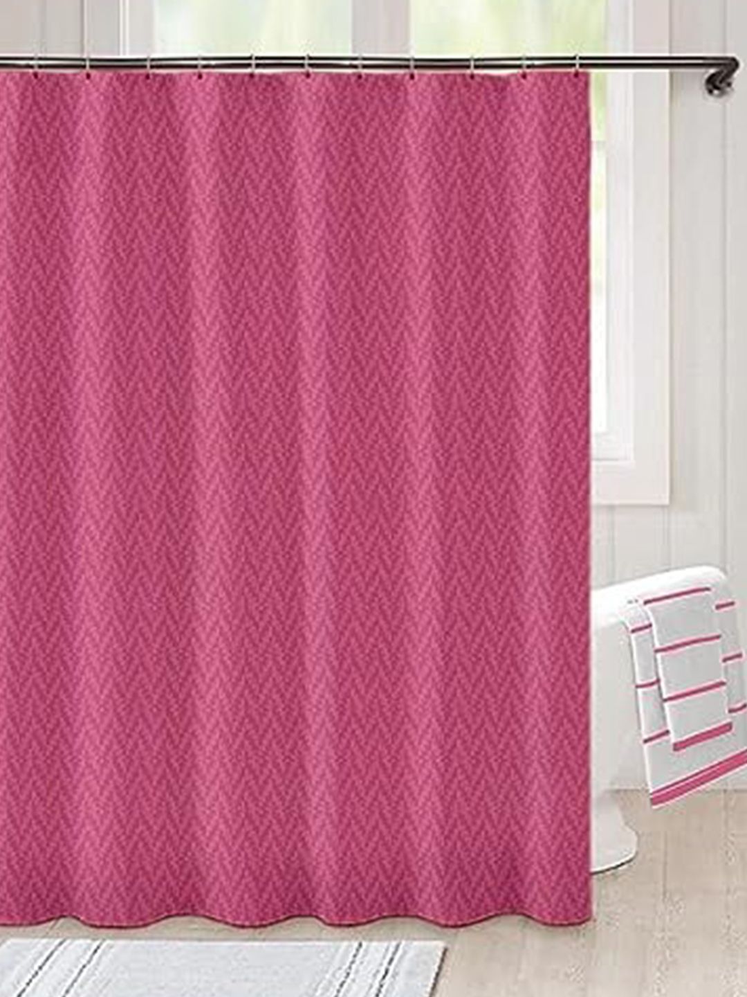 Lushomes Pink Geometric Shower Curtain