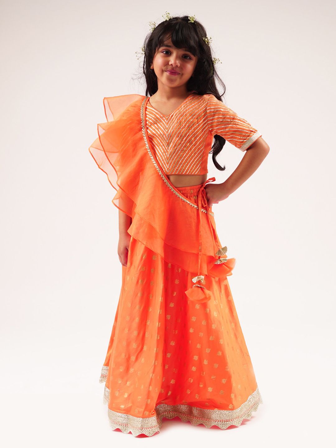 LIL DRAMA Girls Embellished Ready to Wear Cotton Lehenga & Blouse With Dupatta Price in India