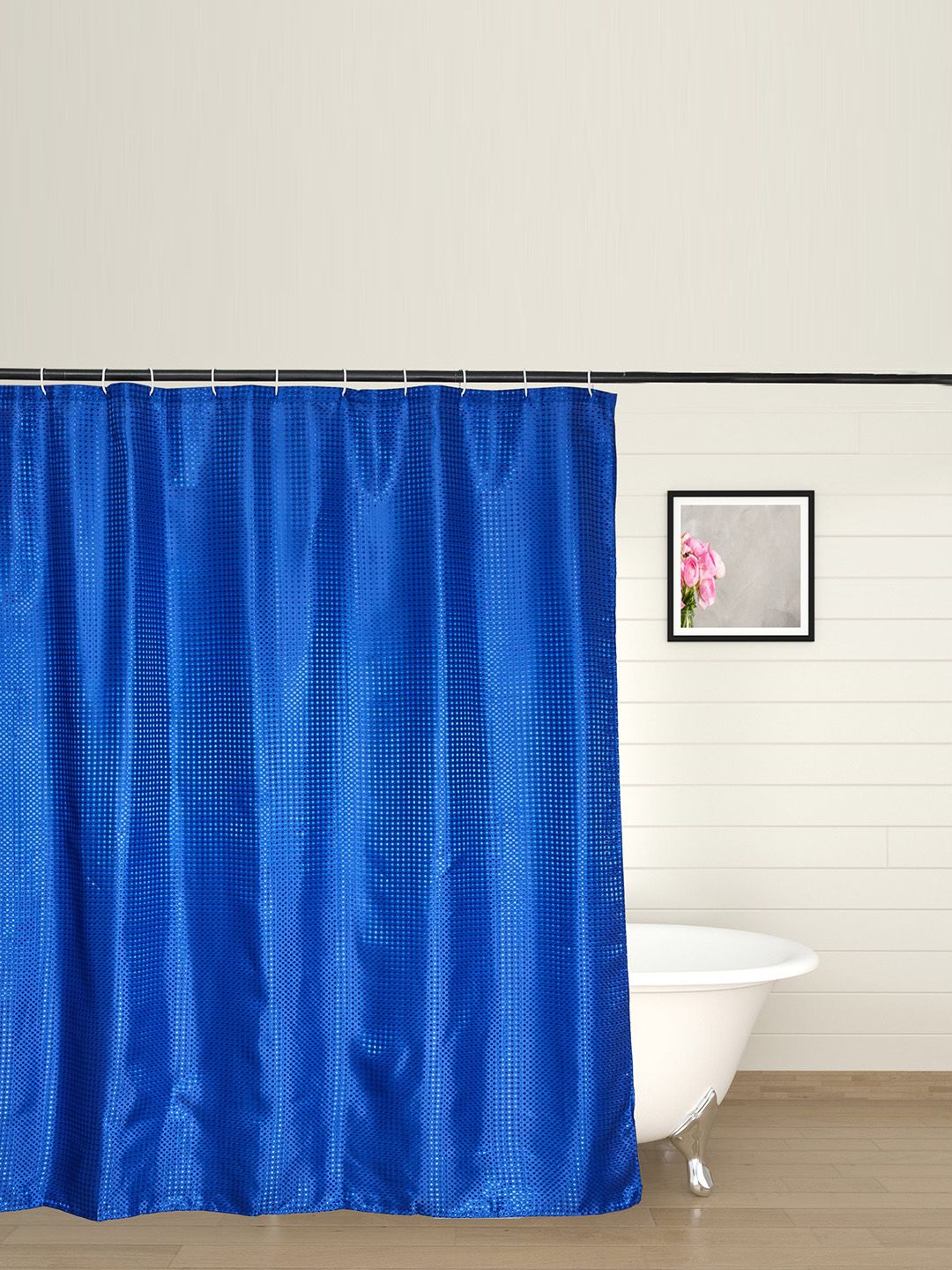 Home Centre Richmond Cortina Blue Jacquard Shower Curtain with Rings