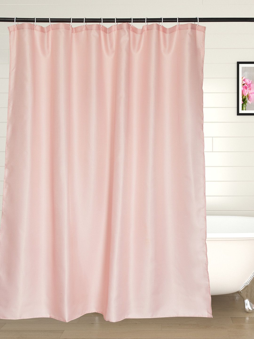 Home Centre Richmond Cortina  Pink Jacquard Shower Curtain with Rings