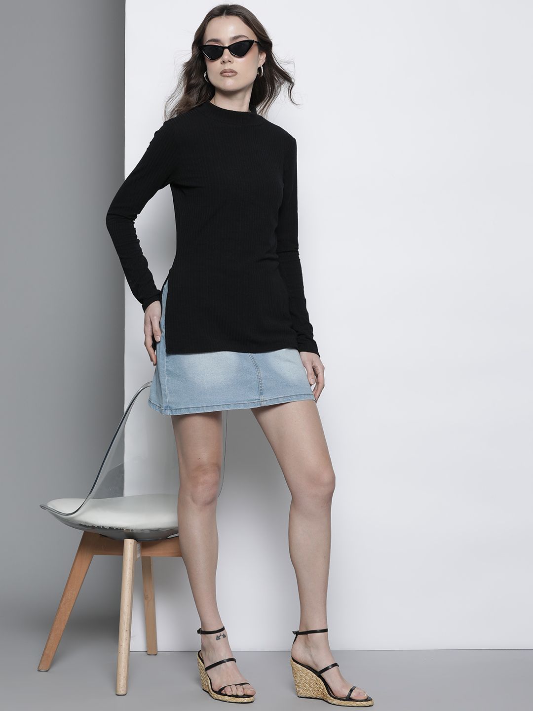 Buy Boohoo Side Split Turtle Neck Knitted Ribbed Top - Tops for