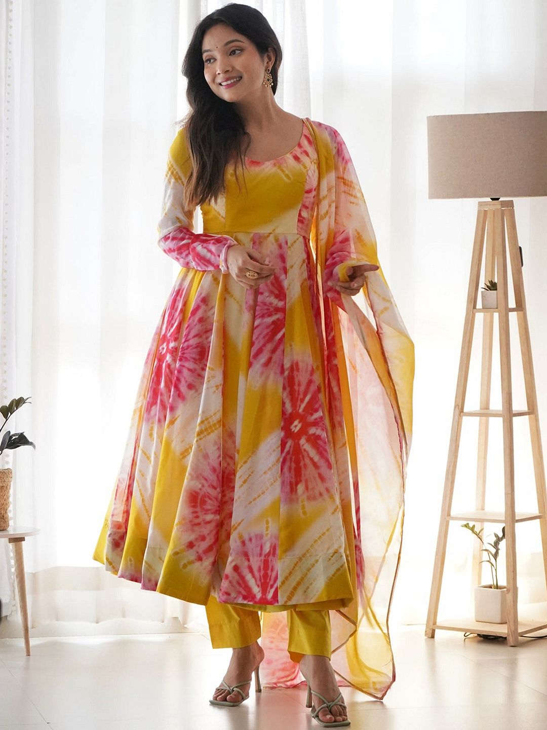 KALINI Women Yellow Ombre Dyed Regular Gotta Patti Kurta with Trousers & With Dupatta Price in India