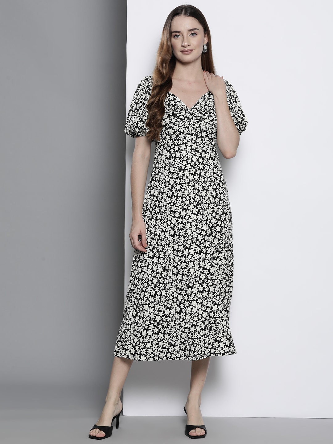 DOROTHY PERKINS Petite Floral Print Knot Detail A-Line Midi Dress Price in India