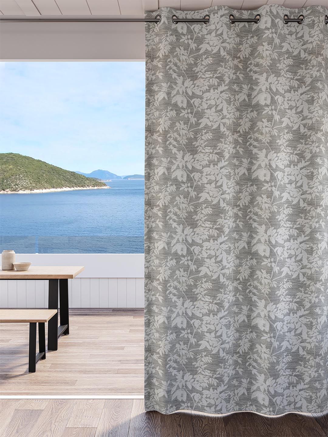 DDecor DDecor Grey & Off White Floral Room Darkening Door Curtain