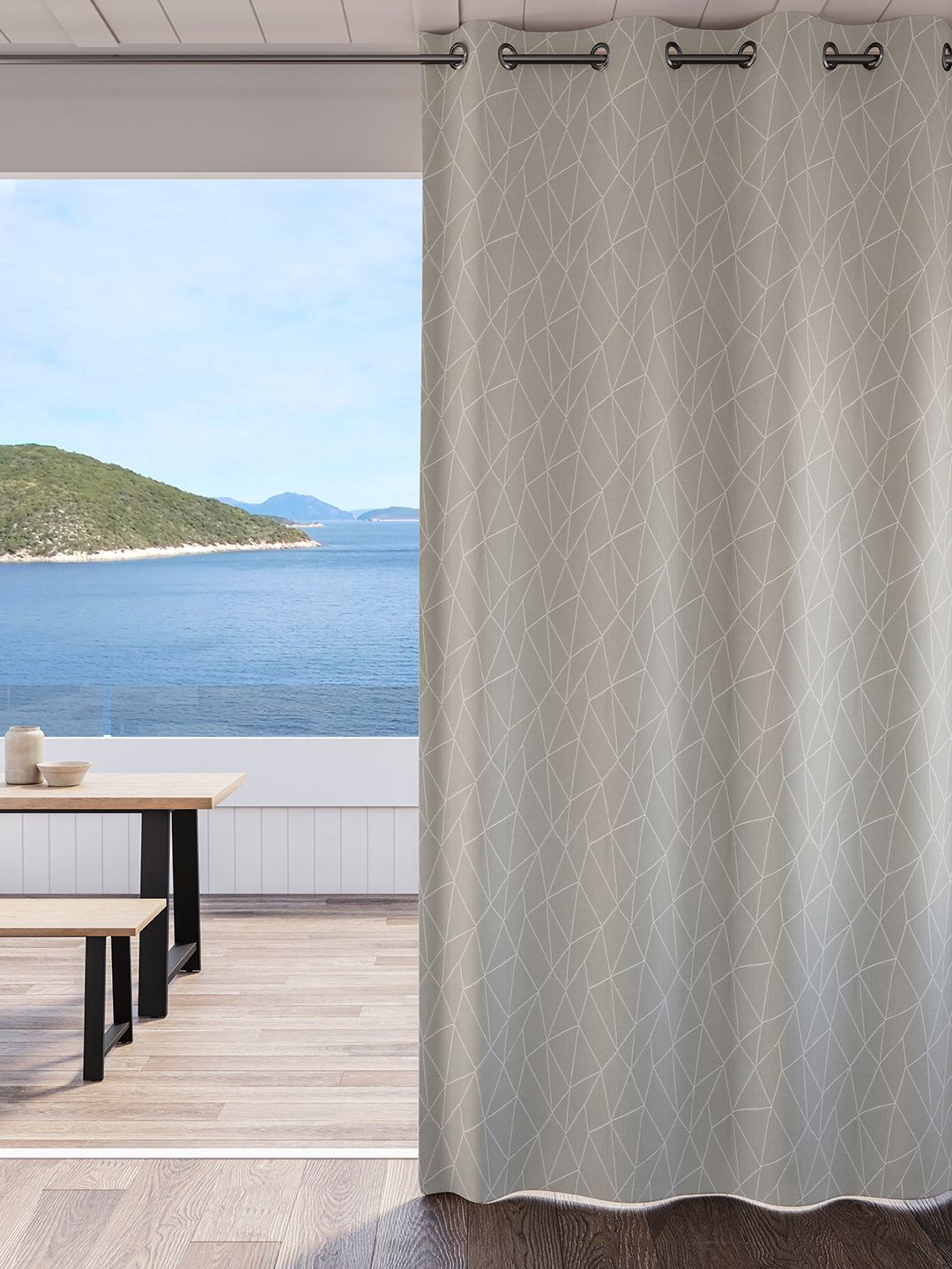 DDecor Beige White Geometric Room Darkening Door Curtain