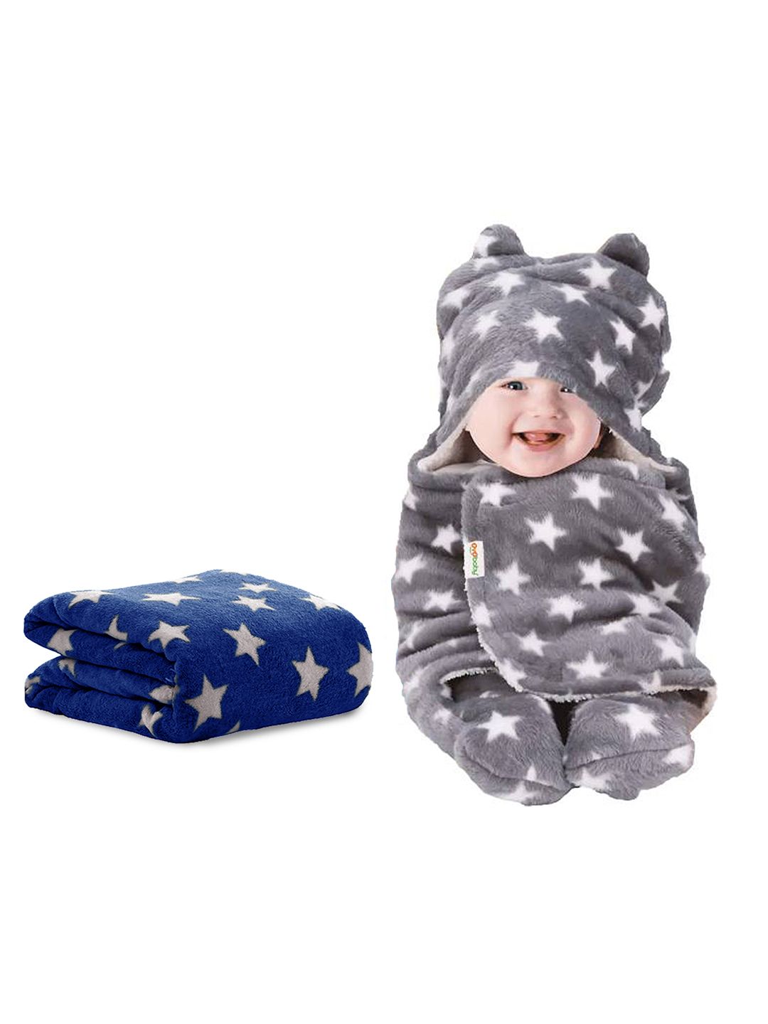 OyO Baby Infants Kids Blue & Grey 2 Pieces AC Room Baby Blanket