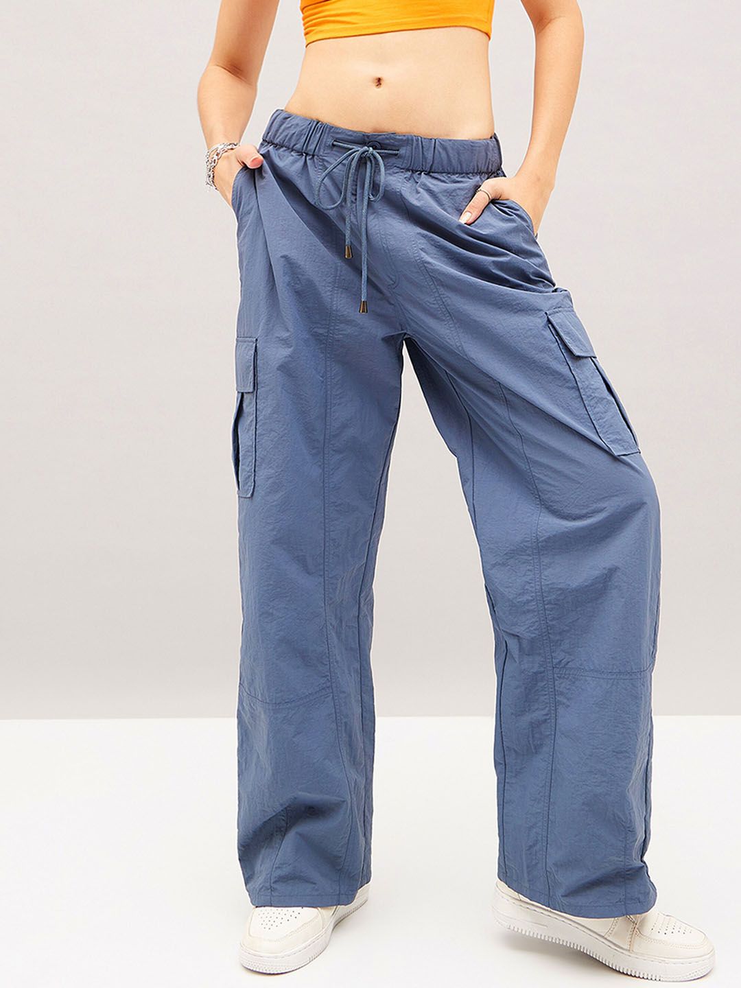 SASSAFRAS Blue Women Straight Fit Cargos Trousers Price in India