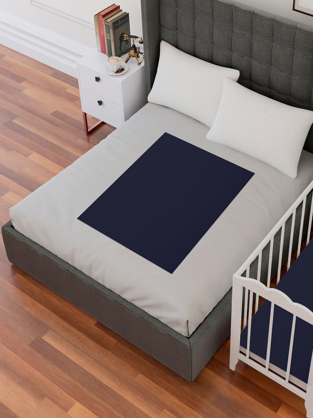 AVI Navy Blue Waterproof Cotton Breathable Bed Protector deal from myntra