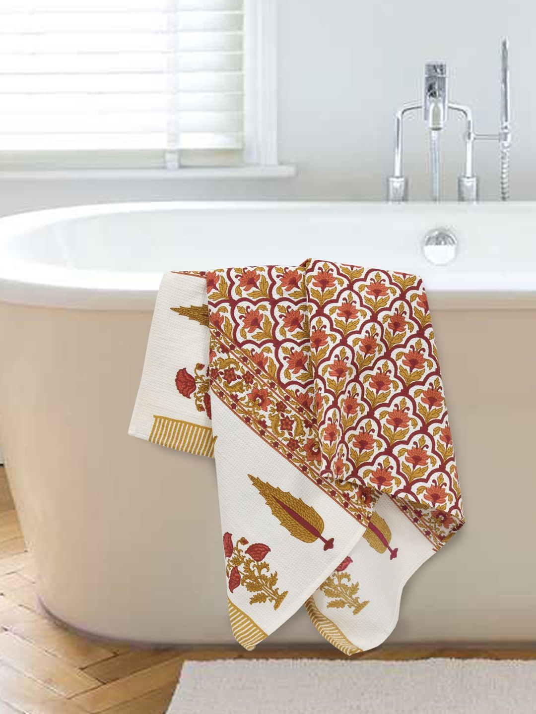 EasyGoods Red 3 Pieces Printed 150 GM Cotton Towel Set