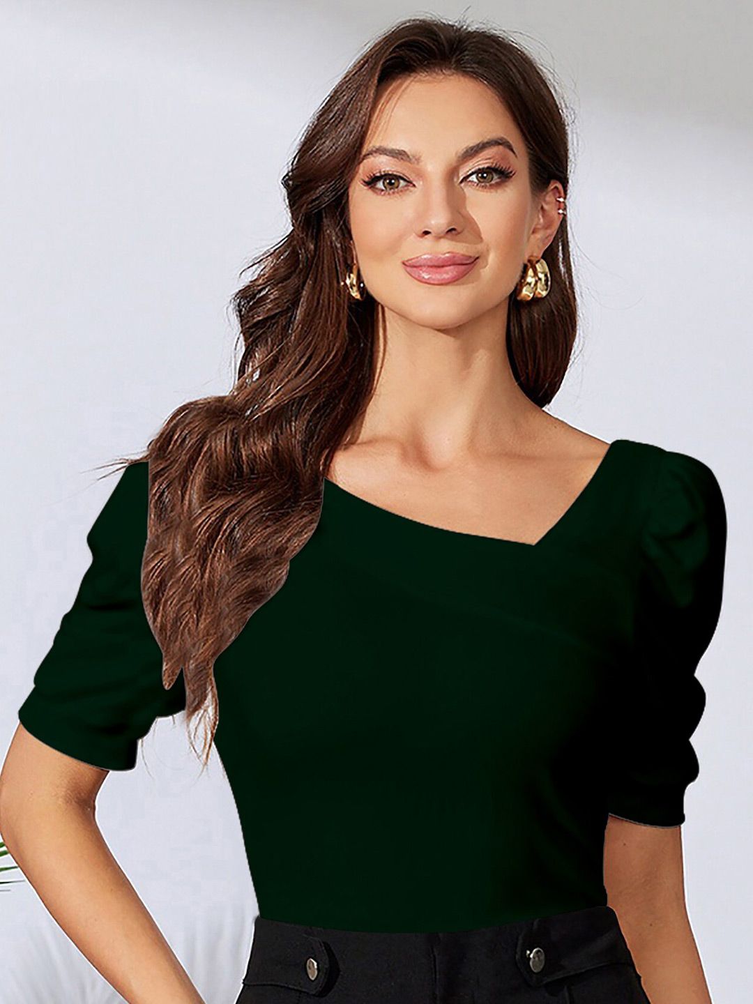 Dream Beauty Fashion Green Puff Sleeve Top Price in India