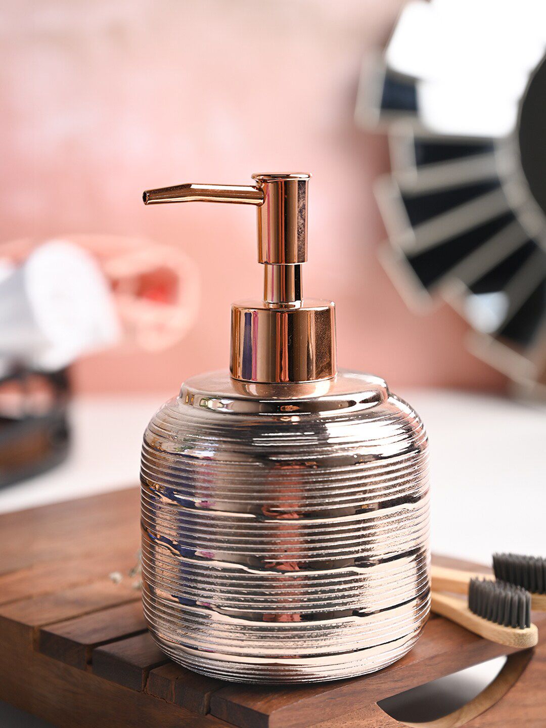 MARKET99 Beige Textured Ceramic Soap Dispenser 420 ml