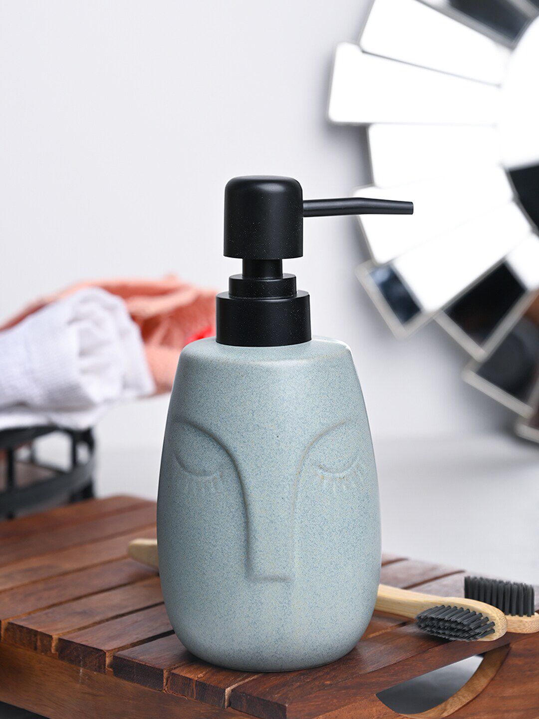 MARKET99 Blue Textured Ceramic Soap Dispenser 300 ml
