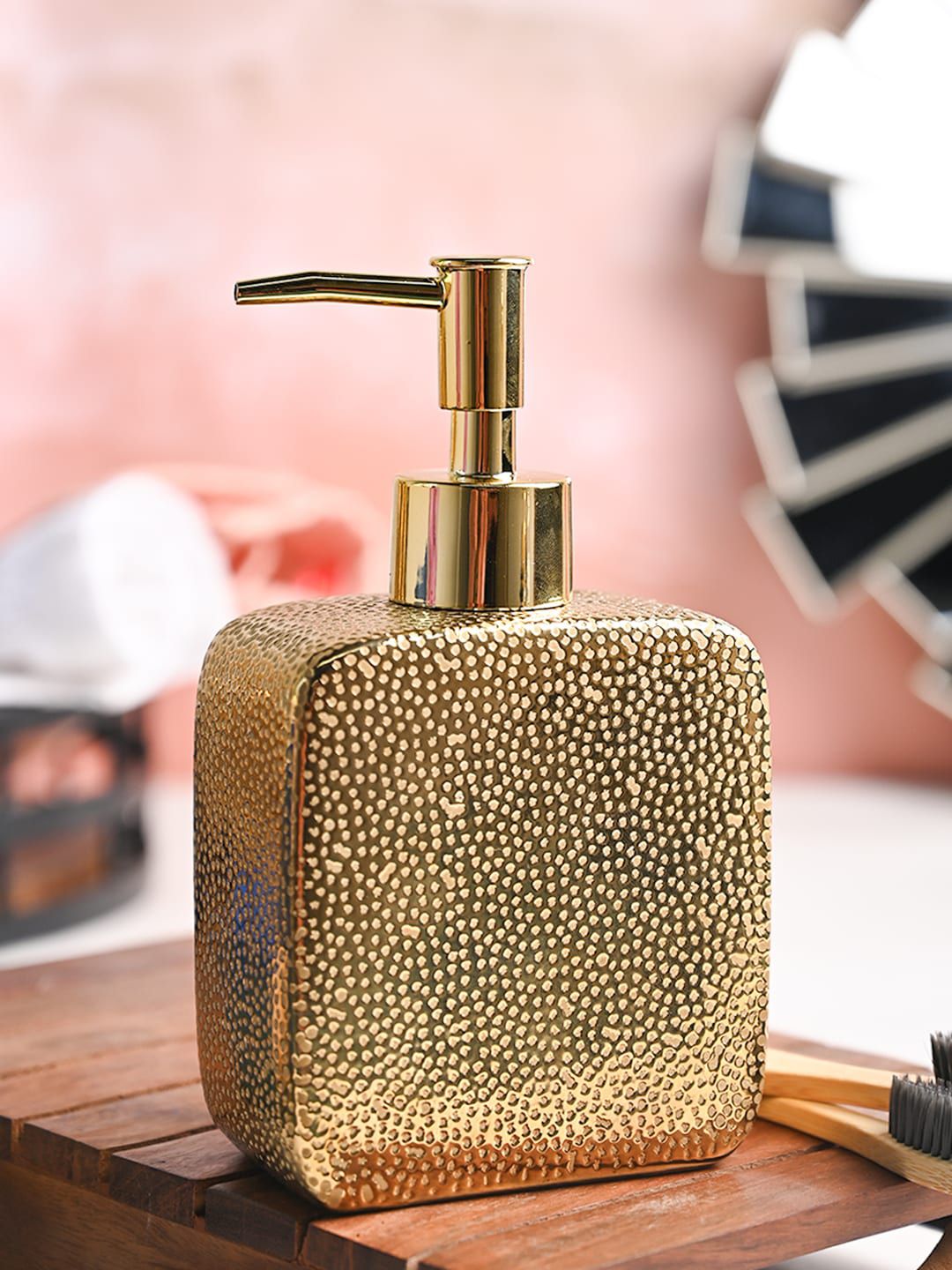 MARKET99 Golden Embossed Ceramic Soap Dispenser - 370 ML
