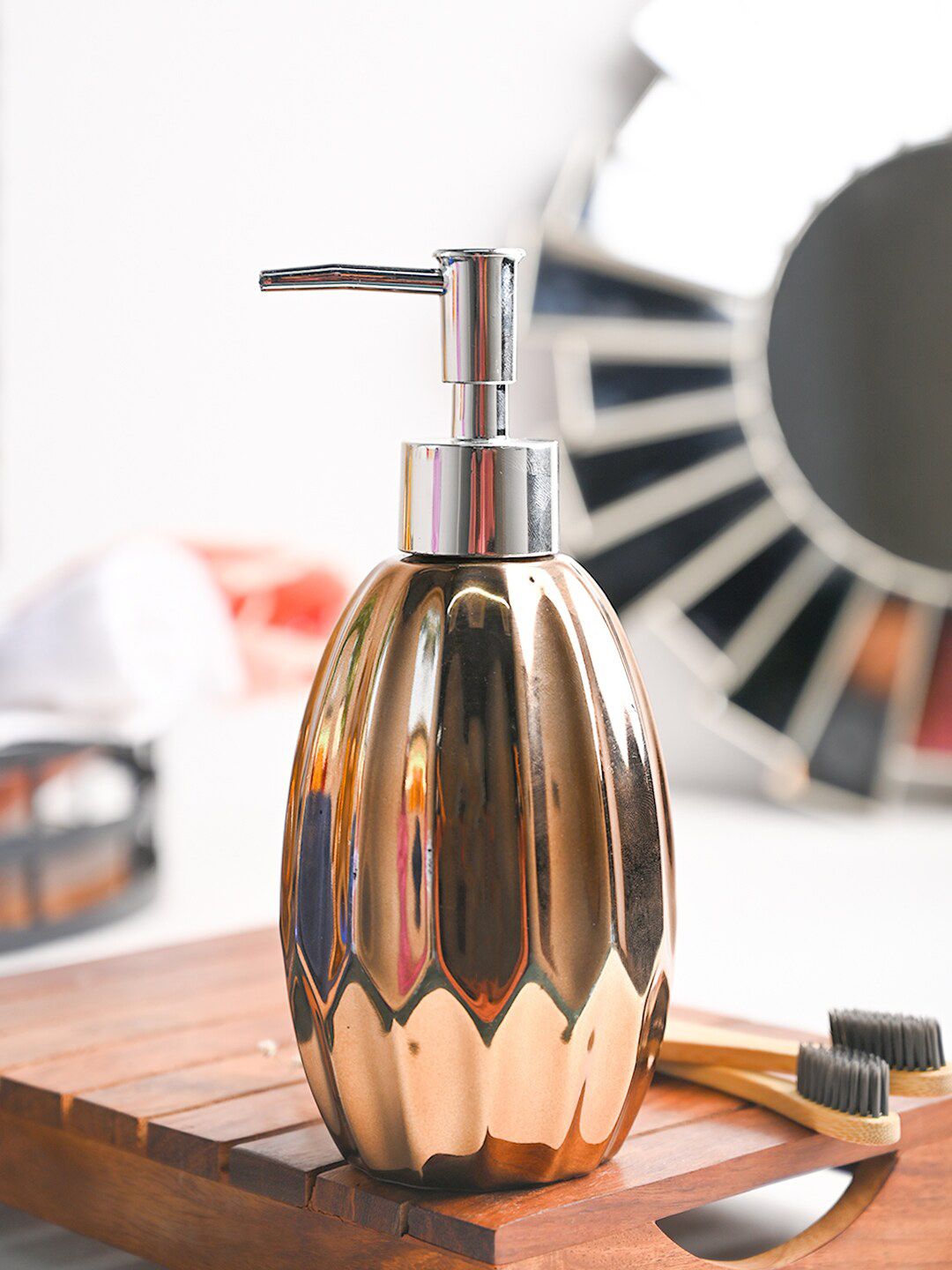 MARKET99 Golden Textured Ceramic Soap Dispenser - 400 ML