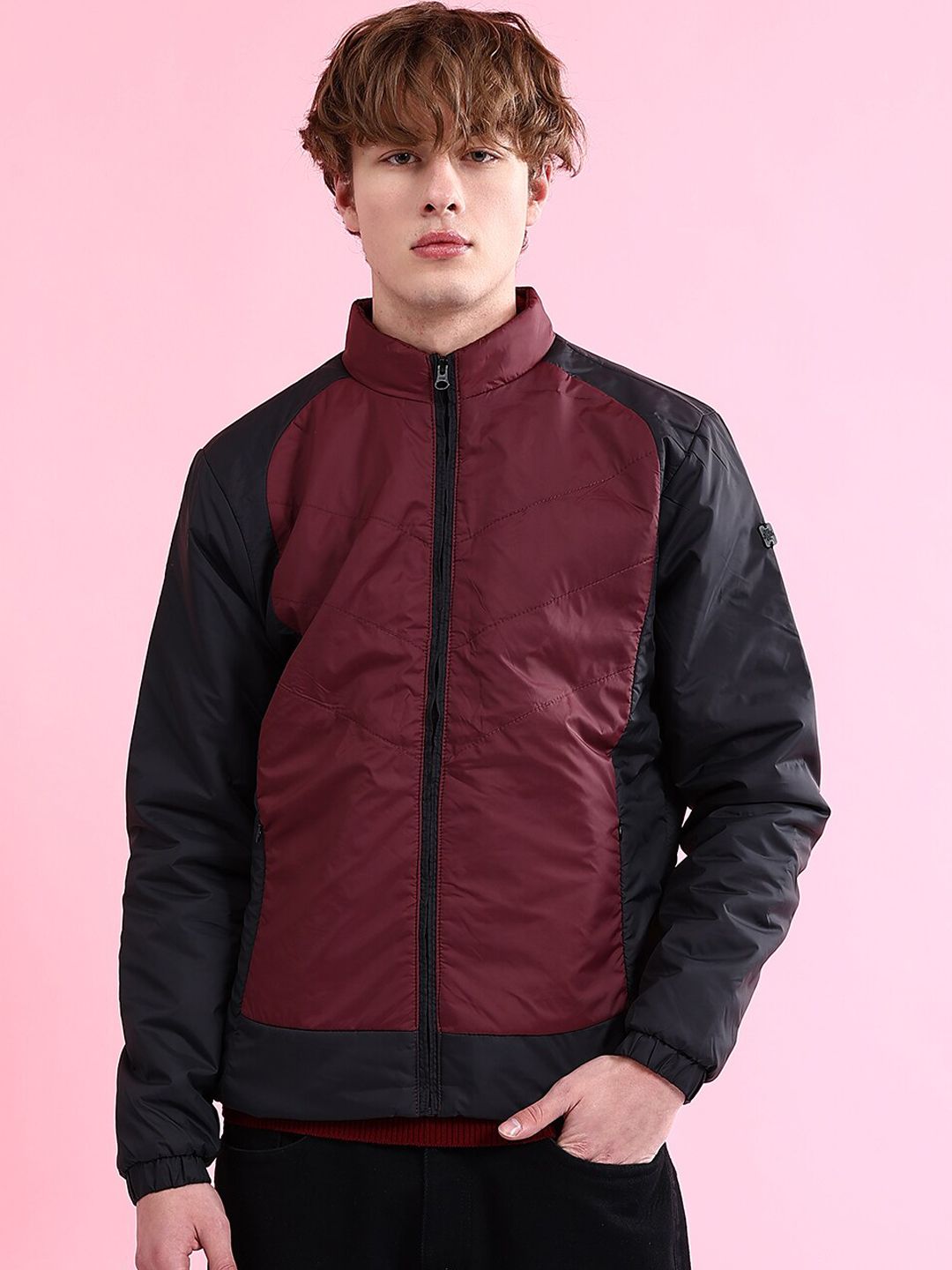 The Indian Garage Co Colourblocked Mock Collar Puffer Jacket