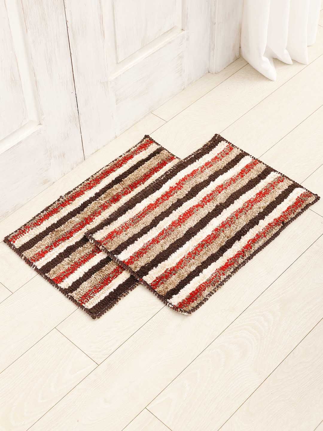 Ariana Maroon 2 Pieces Striped 1600 GSM Anti-Skid Bath Mat