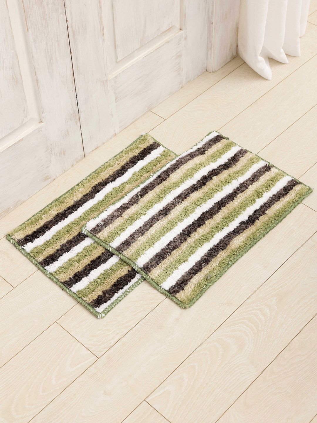 Ariana Green 2 Pieces Striped 1600 GSM Anti-Skid Bath Mats