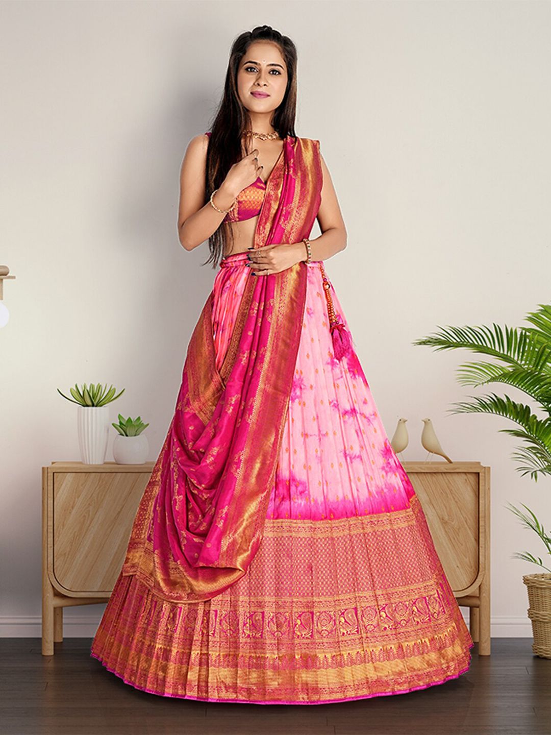 HALFSAREE STUDIO Woven Design Semi Stitched Lehenga & Unstitched Blouse With Dupatta