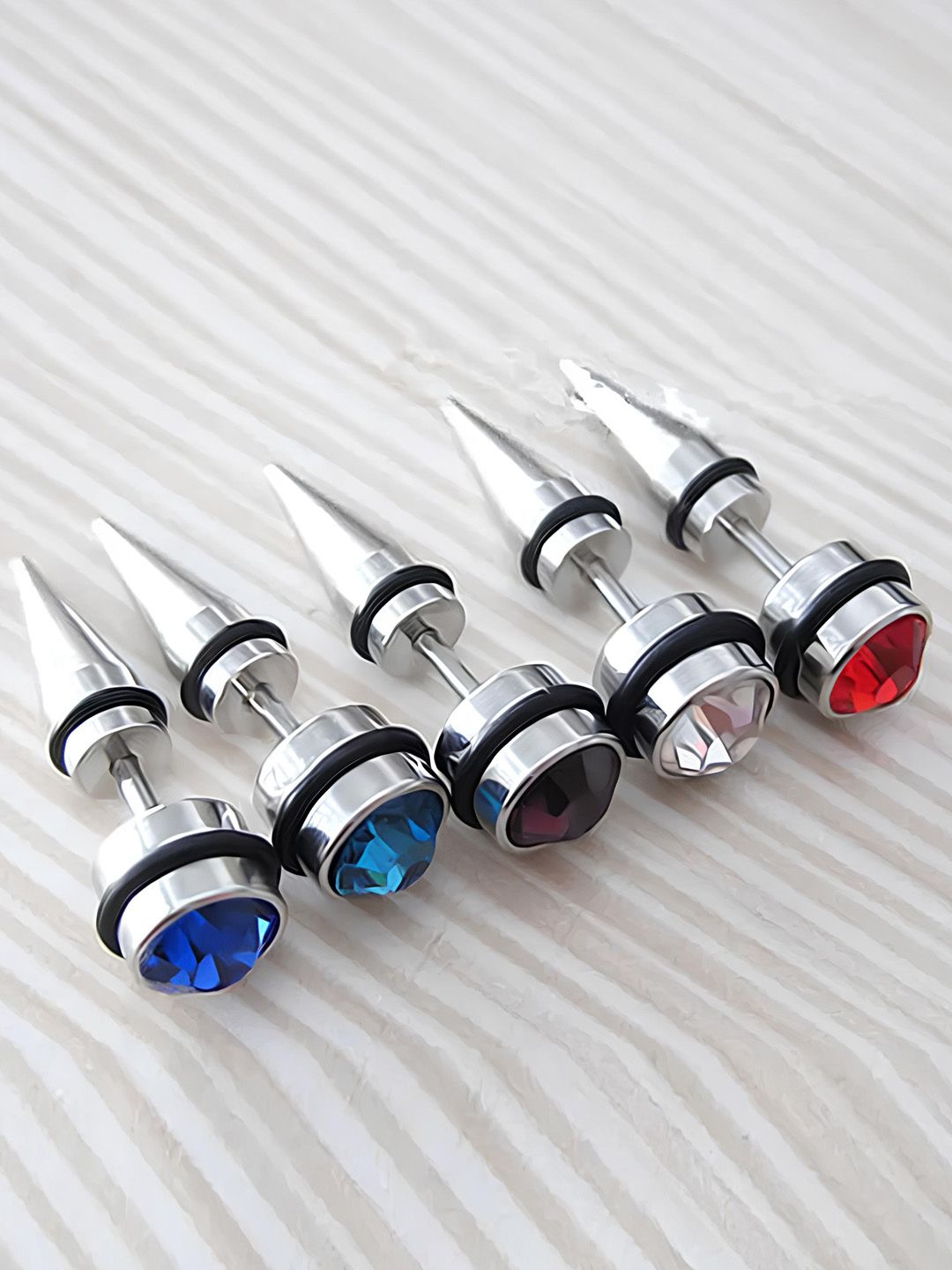 KARISHMA KREATIONS Set Of 6 Stainless Steel Silver Plated Studs Earrings