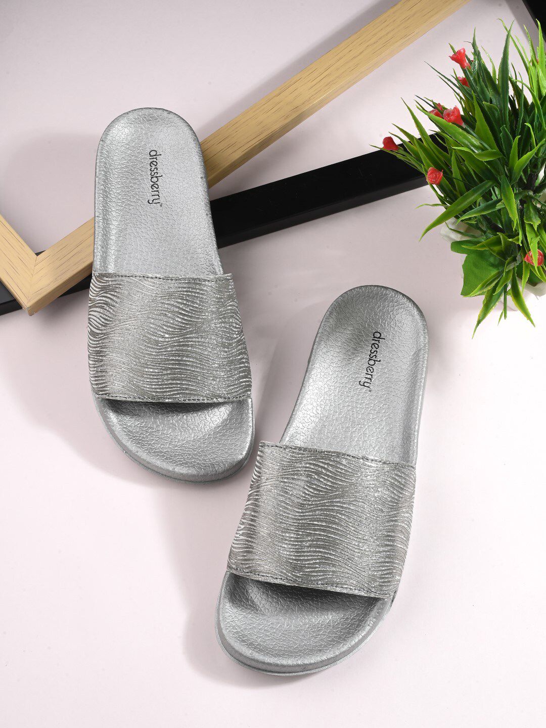 DressBerry Women Silver-Toned Embellished Sliders