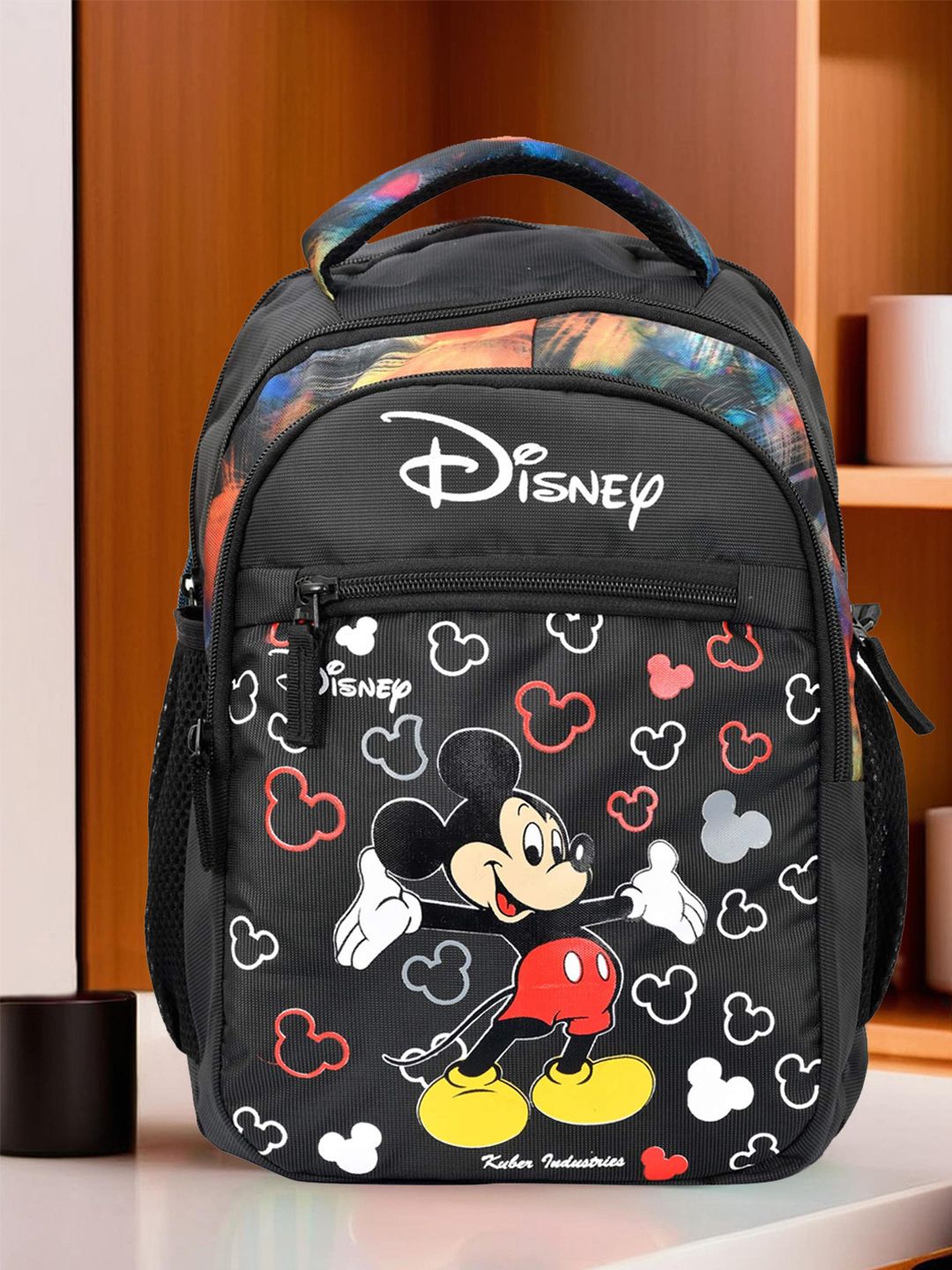 Kuber Industries Mickey Mouse Printed 2 Comparment 2 Front Pocket Kids School Bag Backpack