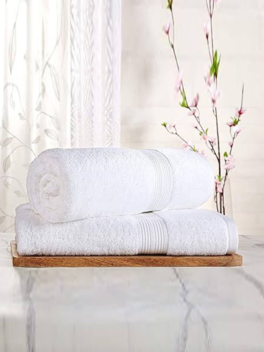 Kuber Industries 2 Pcs White 300 GSM Cotton Bath Towels