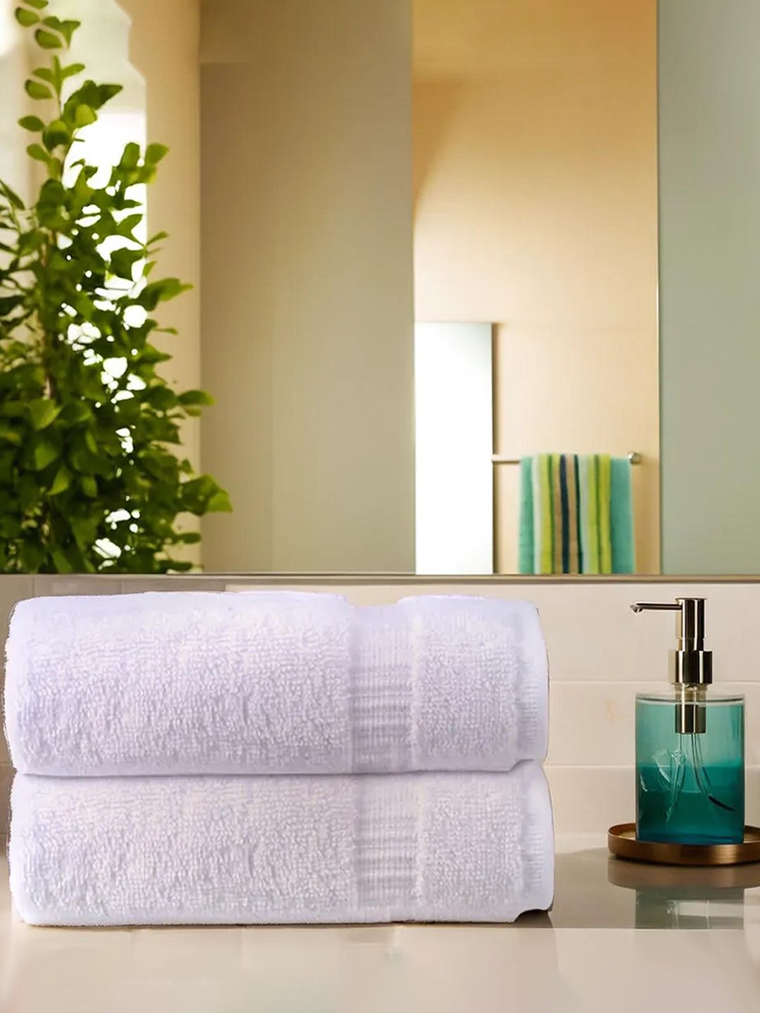 Kuber Industries White 2 Pieces Cotton 120 GSM Bath Towels