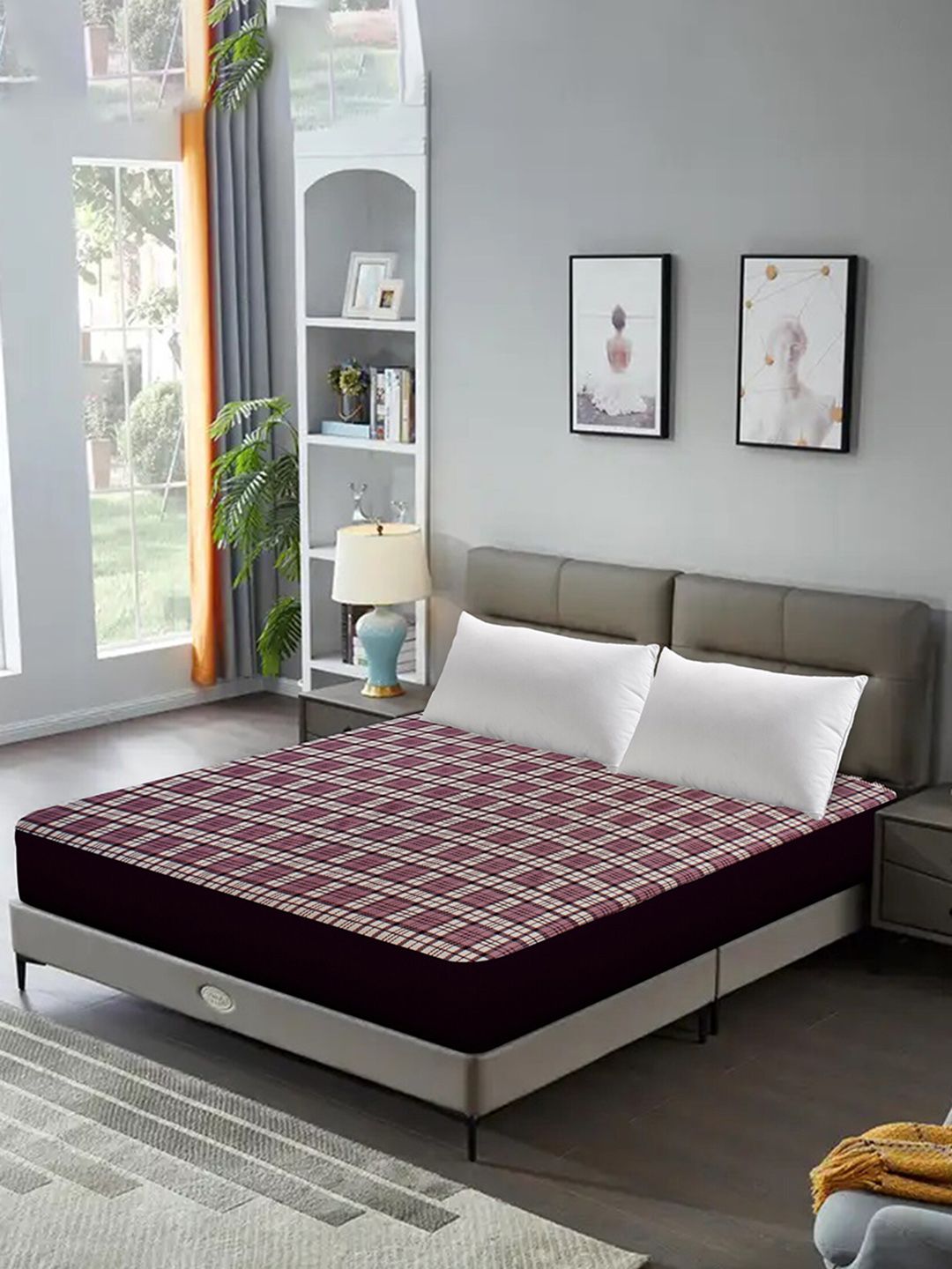 DREAM CARE Maroon Geometric Stretchable Water Resistant Single Bed Mattress Protector