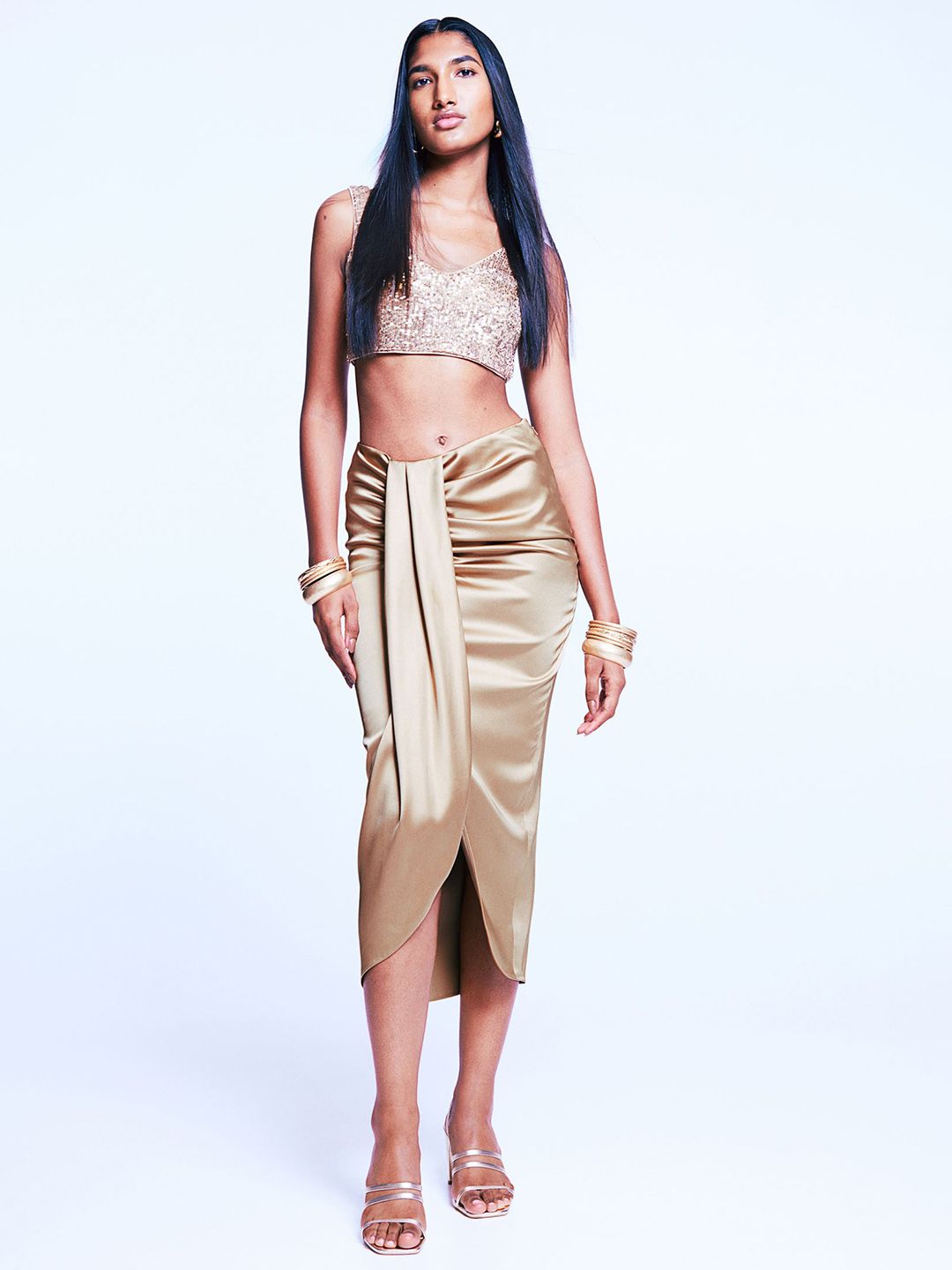 H&M Draped Satin Skirt