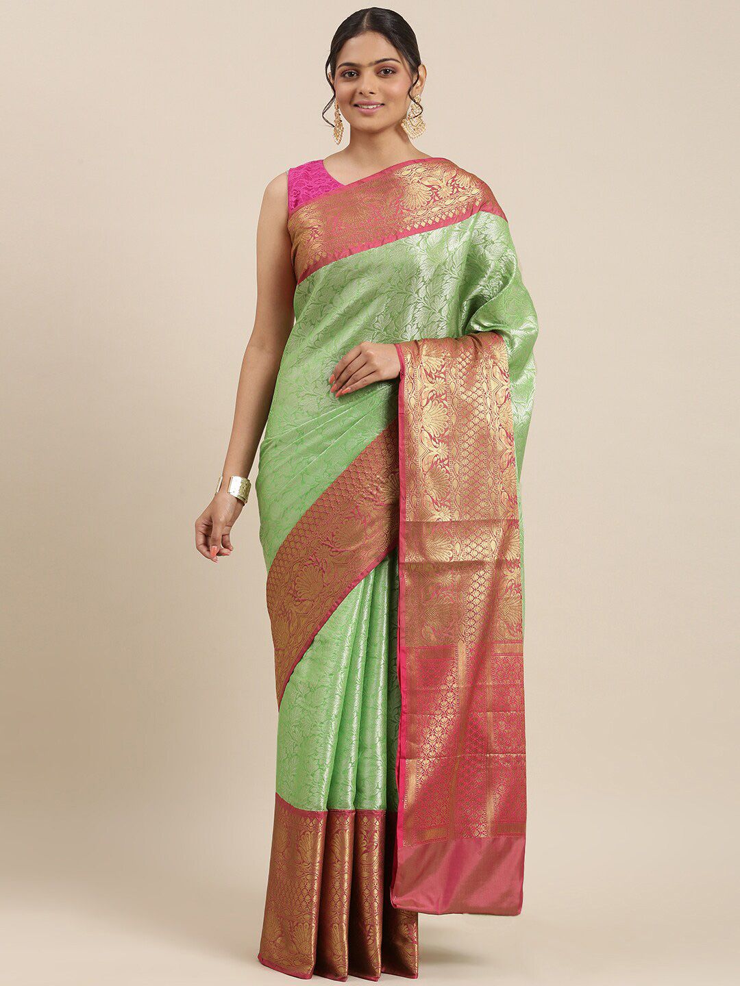 PTIEPL Banarasi Silk Works Floral Woven Design Zari Brocade Banarasi Saree Price in India